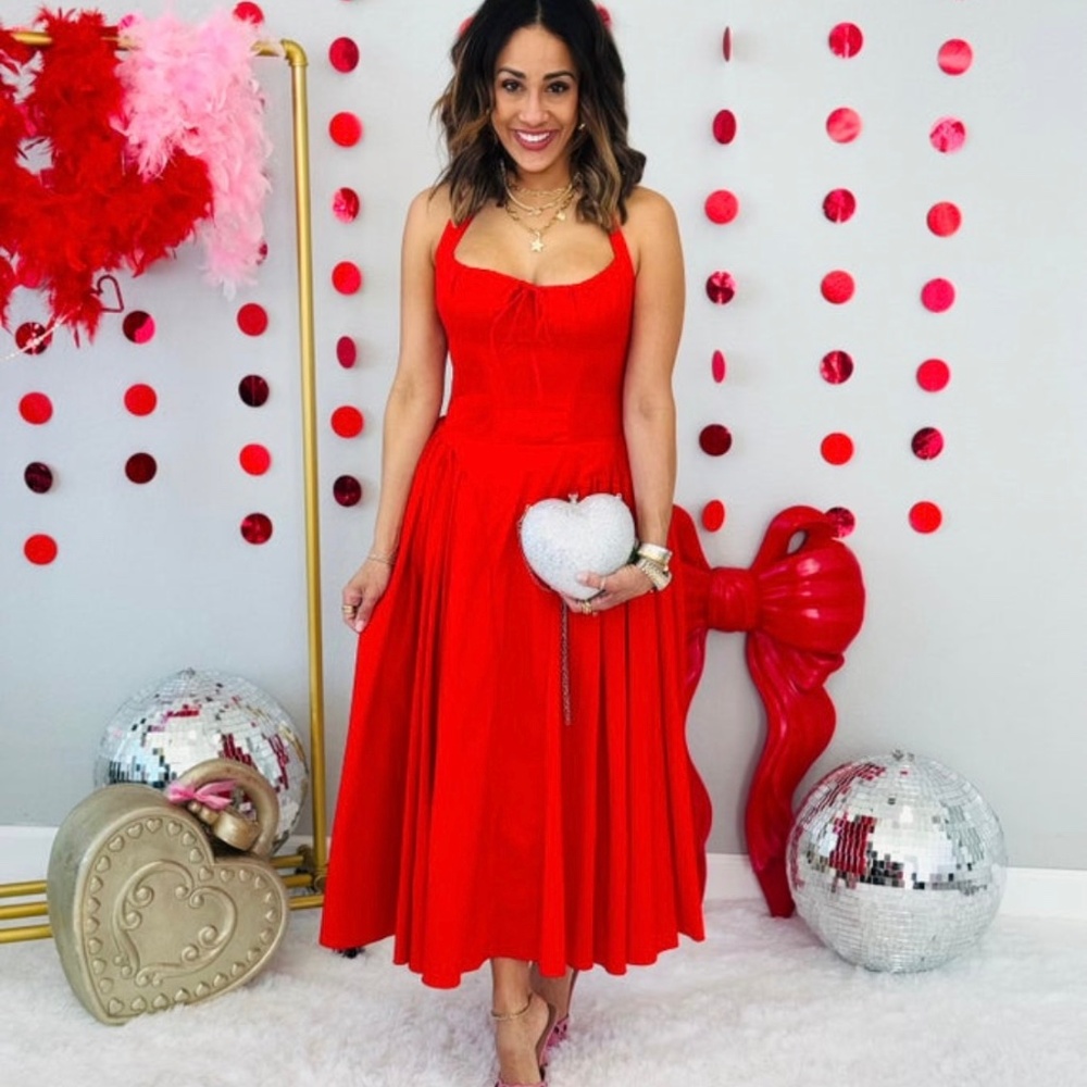 Blue B NWT M  Red Poplin Midi Dress
